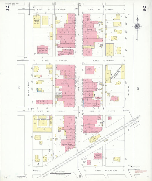 Sanborn Fire Insurance Map from Higginsville, Lafayette County, Missouri (1942), Sheet #0002 - Historic Sanborn Fire Insurance Map Print, vintage old map wall art, antique decor, genealogy gift, Missouri Missouri map