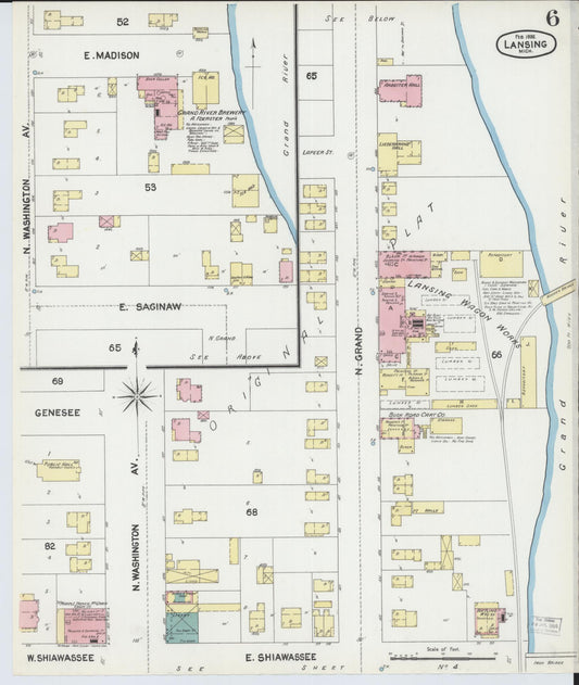 Sanborn Fire Insurance Map from Lansing, Ingham County, Michigan (1892), Sheet #0006 - Historic Sanborn Fire Insurance Map Print, vintage old map wall art, antique decor, genealogy gift, Michigan Michigan map