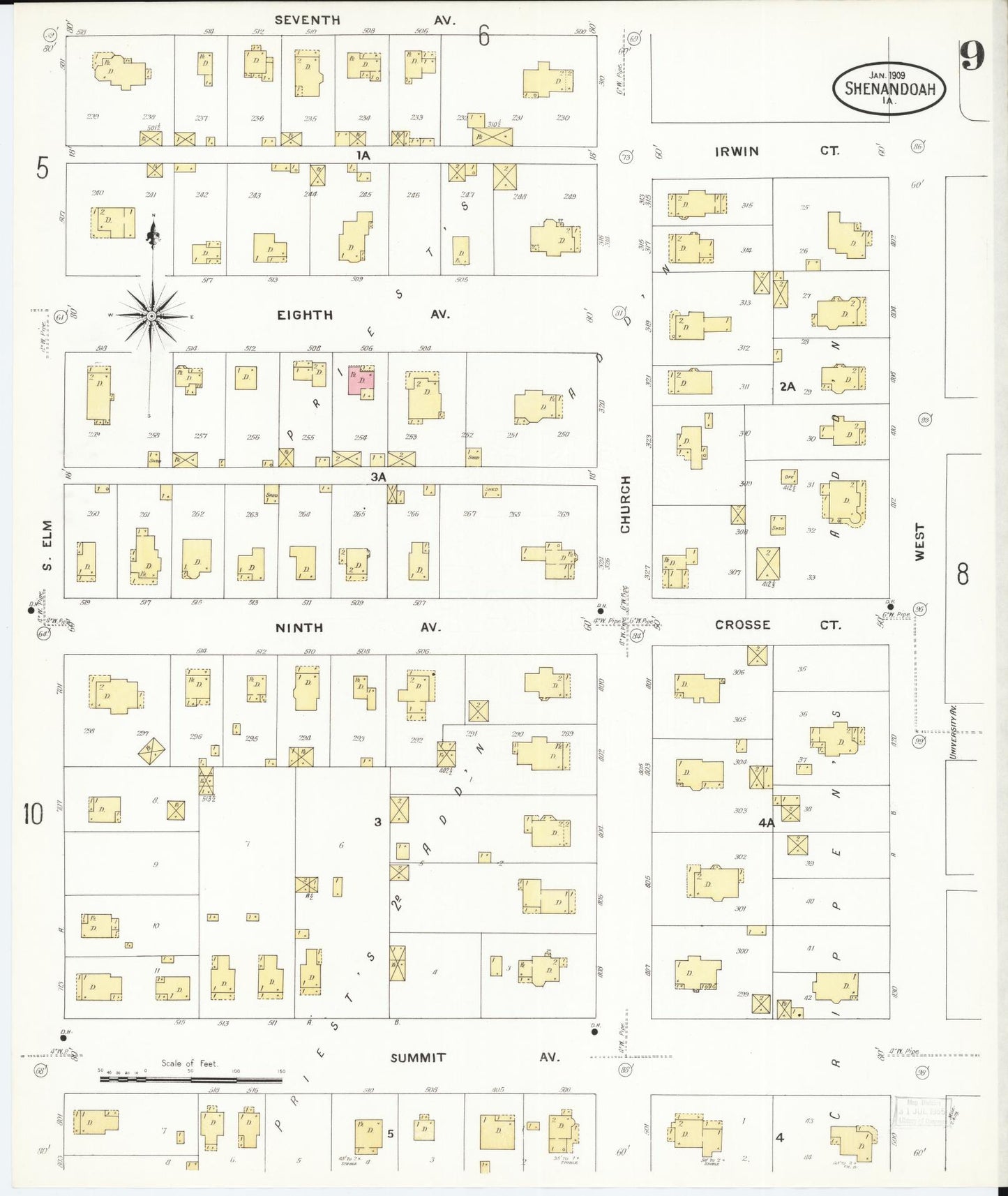 Sanborn Fire Insurance Map from Shenandoah, Page County, Iowa (1909), Sheet #0009 - Historic Sanborn Fire Insurance Map Print, vintage old map wall art