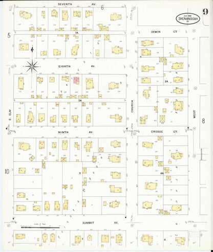 Sanborn Fire Insurance Map from Shenandoah, Page County, Iowa (1909), Sheet #0009 - Historic Sanborn Fire Insurance Map Print, vintage old map wall art