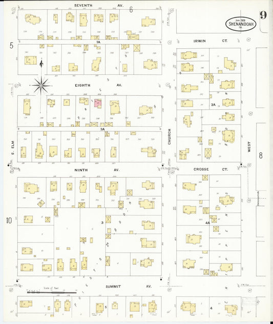 Sanborn Fire Insurance Map from Shenandoah, Page County, Iowa (1909), Sheet #0009 - Historic Sanborn Fire Insurance Map Print, vintage old map wall art