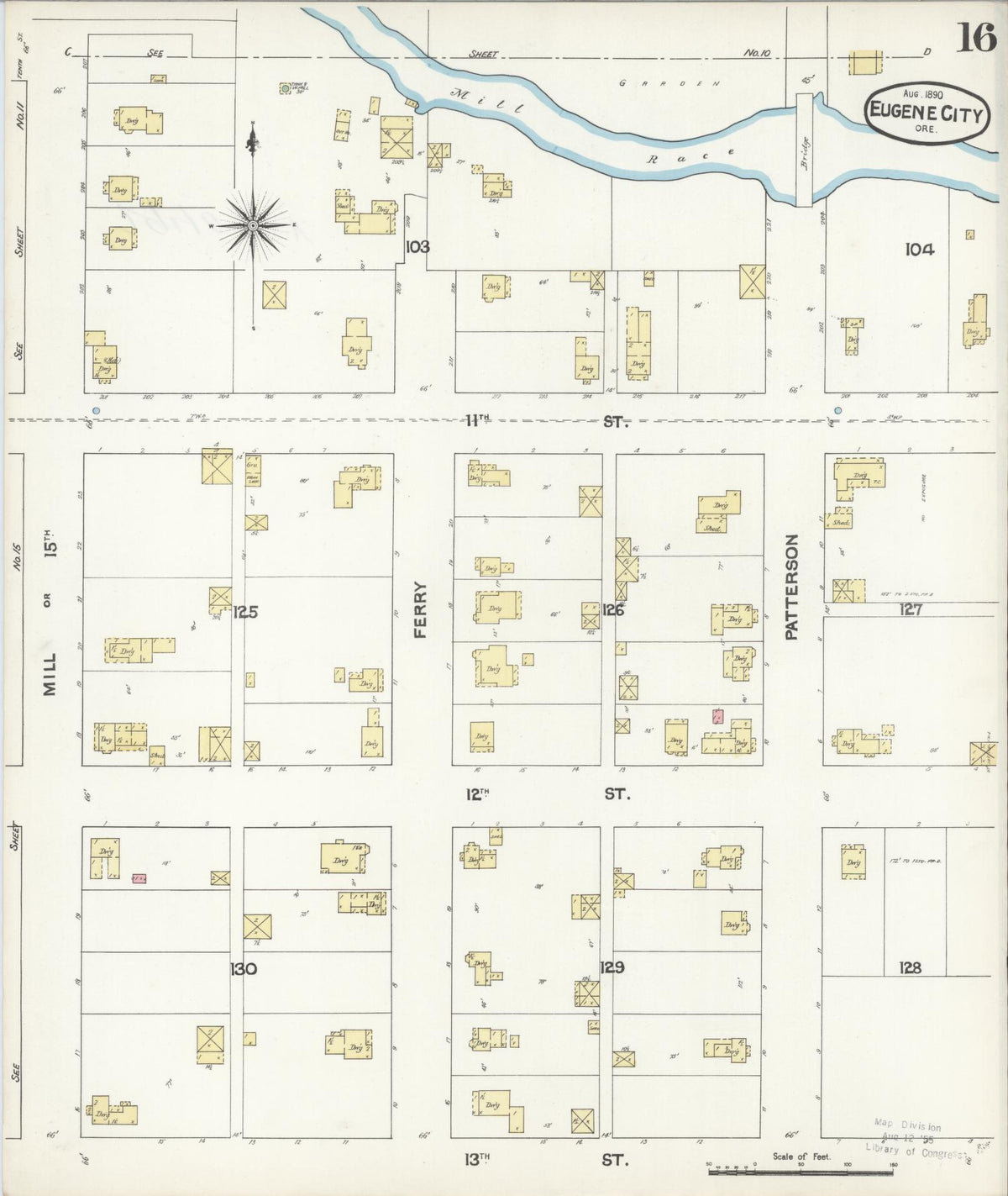 Sanborn Fire Insurance Map from Eugene, Lane County, Oregon (1890), Sheet #0016 - Historic Sanborn Fire Insurance Map Print, vintage old map wall art, antique decor, genealogy gift, Oregon Oregon map