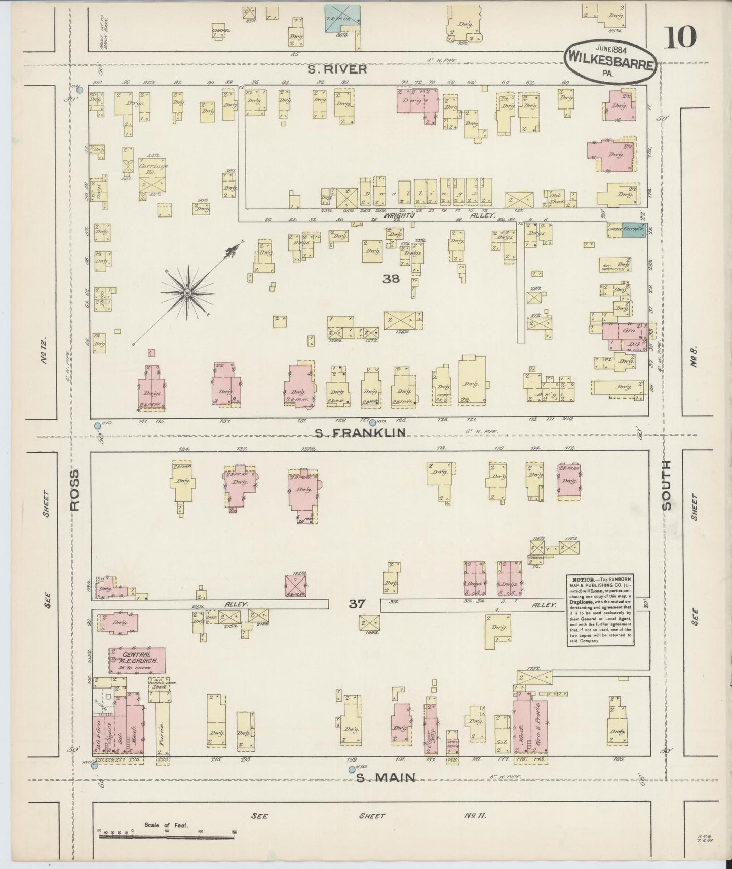 Sanborn Fire Insurance Map from Wilkes Barre, Luzerne County, Pennsylvania (1884), Sheet #0010 - Complete Map Set gallery image, historic Sanborn map, vintage wall art, Pennsylvania Pennsylvania