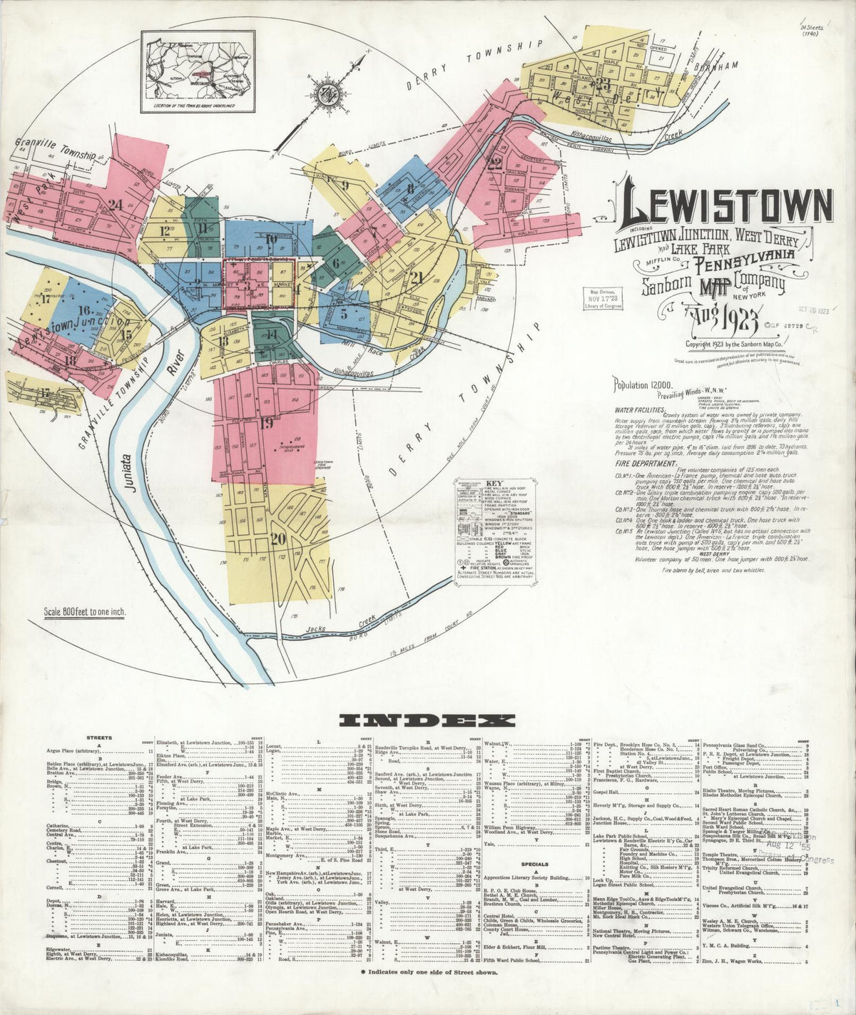 Sanborn Fire Insurance Map from Lewistown, Mifflin County, Pennsylvania (1923), Sheet #0001 - Complete Map Set gallery image, historic Sanborn map, vintage wall art, Pennsylvania Pennsylvania