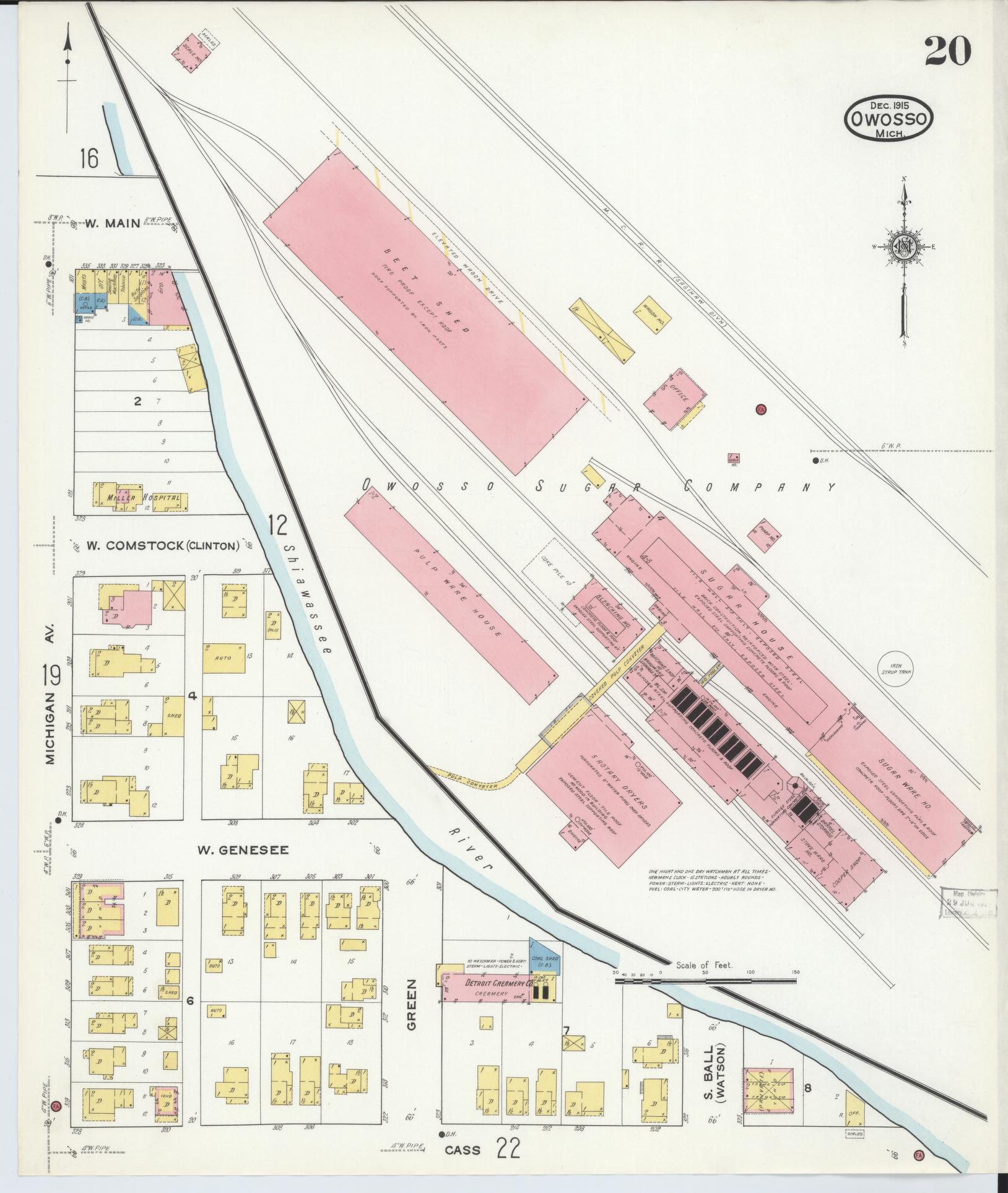 Sanborn Fire Insurance Map from Owosso, Shiawassee County, Michigan (1915), Sheet #0020 - Complete Map Set gallery image, historic Sanborn map, vintage wall art, Michigan Michigan
