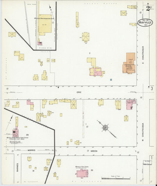 Sanborn Fire Insurance Map from Mayville, Chautauqua County, New York (1912), Sheet #0002 - Historic Sanborn Fire Insurance Map Print, vintage old map wall art, antique decor, genealogy gift, New York New York map