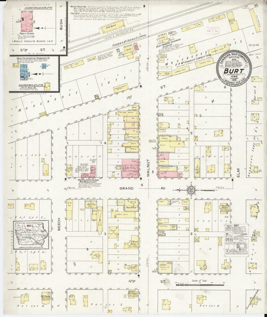 Sanborn Fire Insurance Map from Burt, Kossuth County, Iowa (1915), Sheet #0001 - Historic Sanborn Fire Insurance Map Print, vintage old map wall art