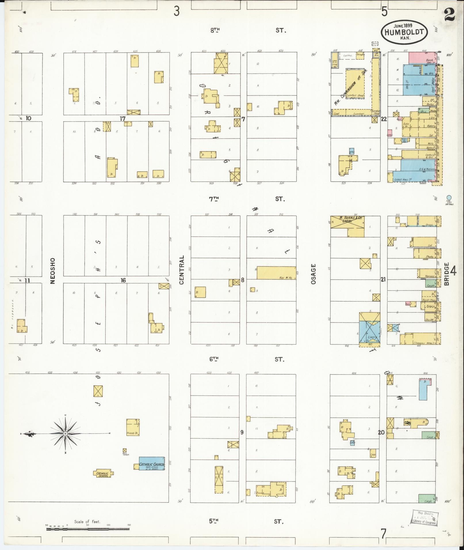 Sanborn Fire Insurance Map from Humboldt, Allen County, Kansas (1899), Sheet #0002 - Historic Sanborn Fire Insurance Map Print, vintage old map wall art, antique decor, genealogy gift, Kansas Kansas map