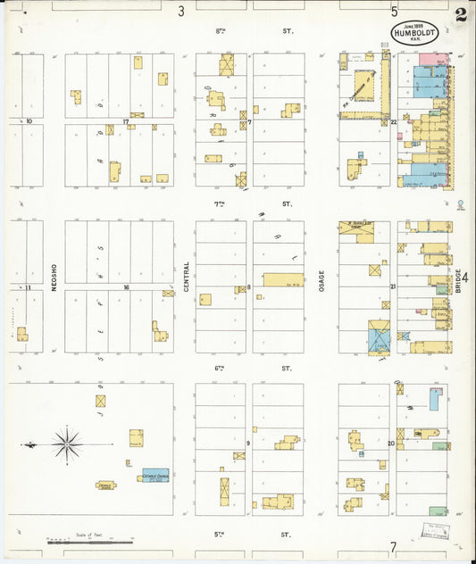 Sanborn Fire Insurance Map from Humboldt, Allen County, Kansas (1899), Sheet #0002 - Historic Sanborn Fire Insurance Map Print, vintage old map wall art, antique decor, genealogy gift, Kansas Kansas map