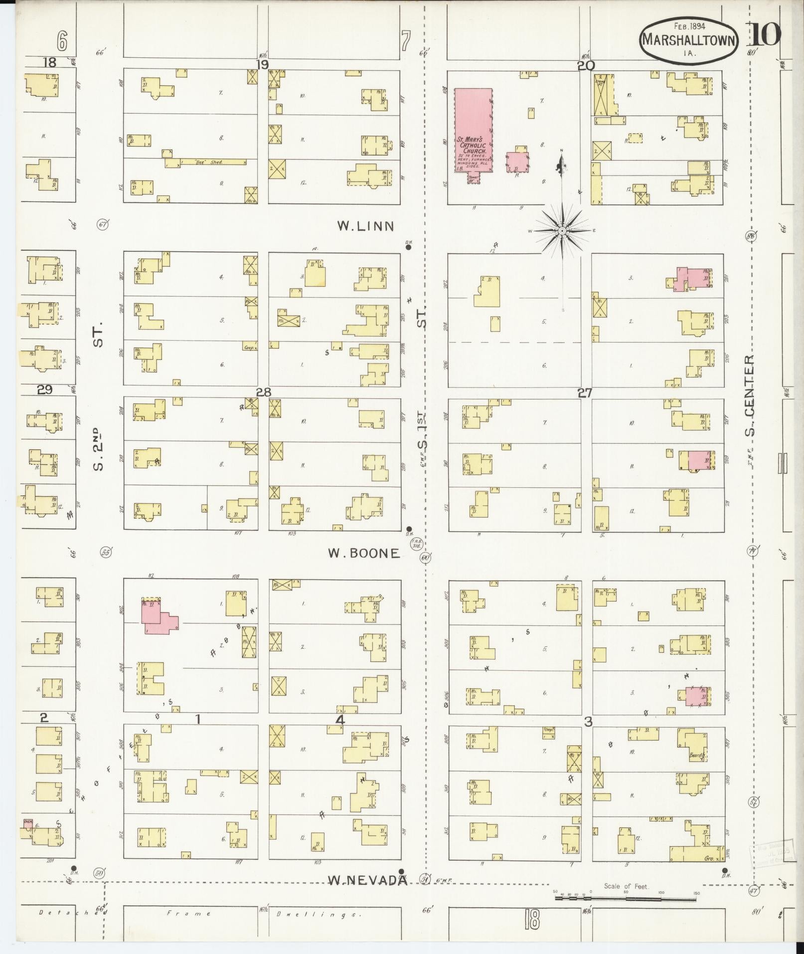 Sanborn Fire Insurance Map from Marshalltown, Marshall County, Iowa (1894), Sheet #0010 - Historic Sanborn Fire Insurance Map Print