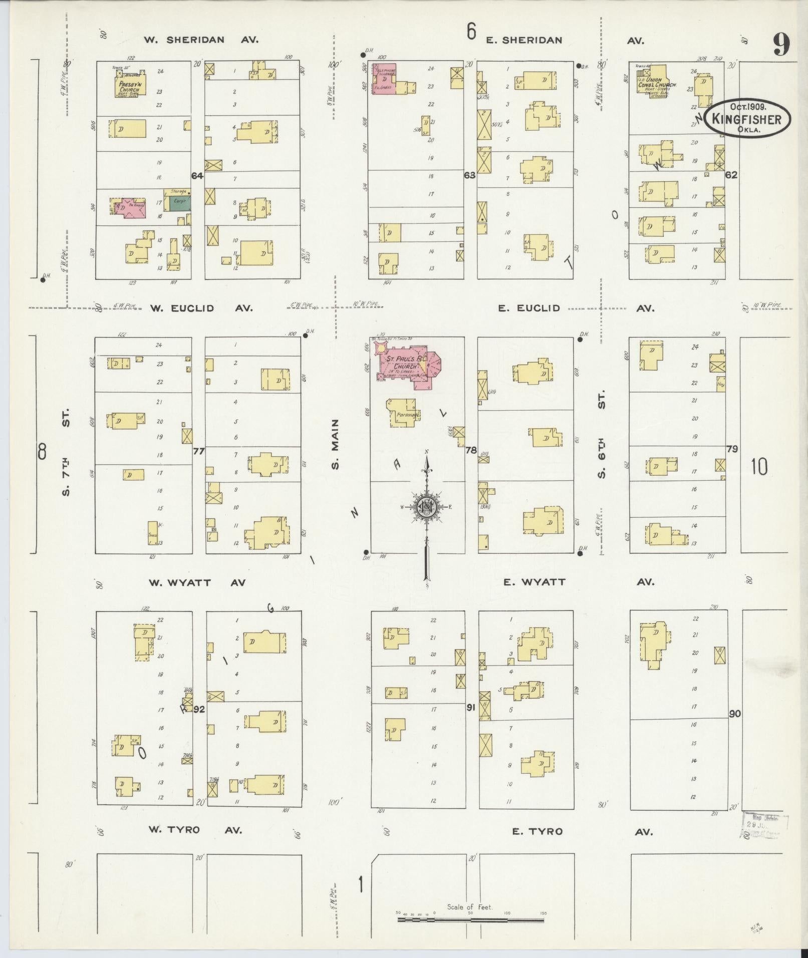 Sanborn Fire Insurance Map from Kingfisher, Kingfisher County, Oklahoma (1909), Sheet #0009 - Complete Map Set gallery image, historic Sanborn map, vintage wall art, Oklahoma Oklahoma