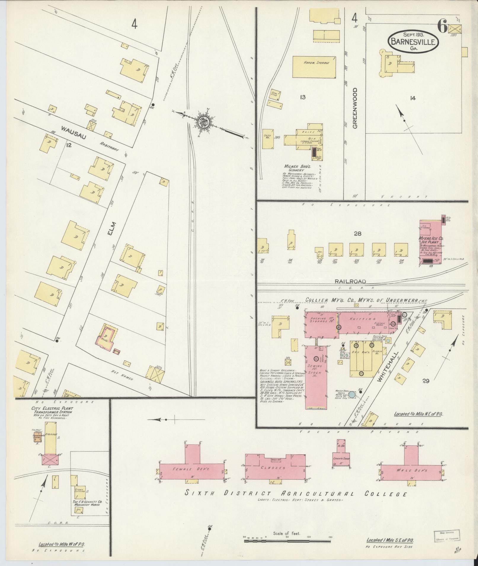 Sanborn Fire Insurance Map from Barnesville, Lamar County, Georgia (1913), Sheet #0006 - Historic Sanborn Fire Insurance Map Print, vintage old map wall art, antique decor, genealogy gift, Georgia Georgia map