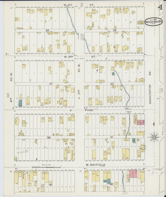 Sanborn Fire Insurance Map from Washburn, Bayfield County, Wisconsin (1893), Sheet #0004 - Historic Sanborn Fire Insurance Map Print, vintage old map wall art, antique decor, genealogy gift, Wisconsin Wisconsin map