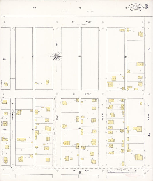 Sanborn Fire Insurance Map from Moscow, Latah County, Idaho (1909), Sheet #0003 - Historic Sanborn Fire Insurance Map Print, vintage old map wall art, antique decor, genealogy gift, Idaho Idaho map