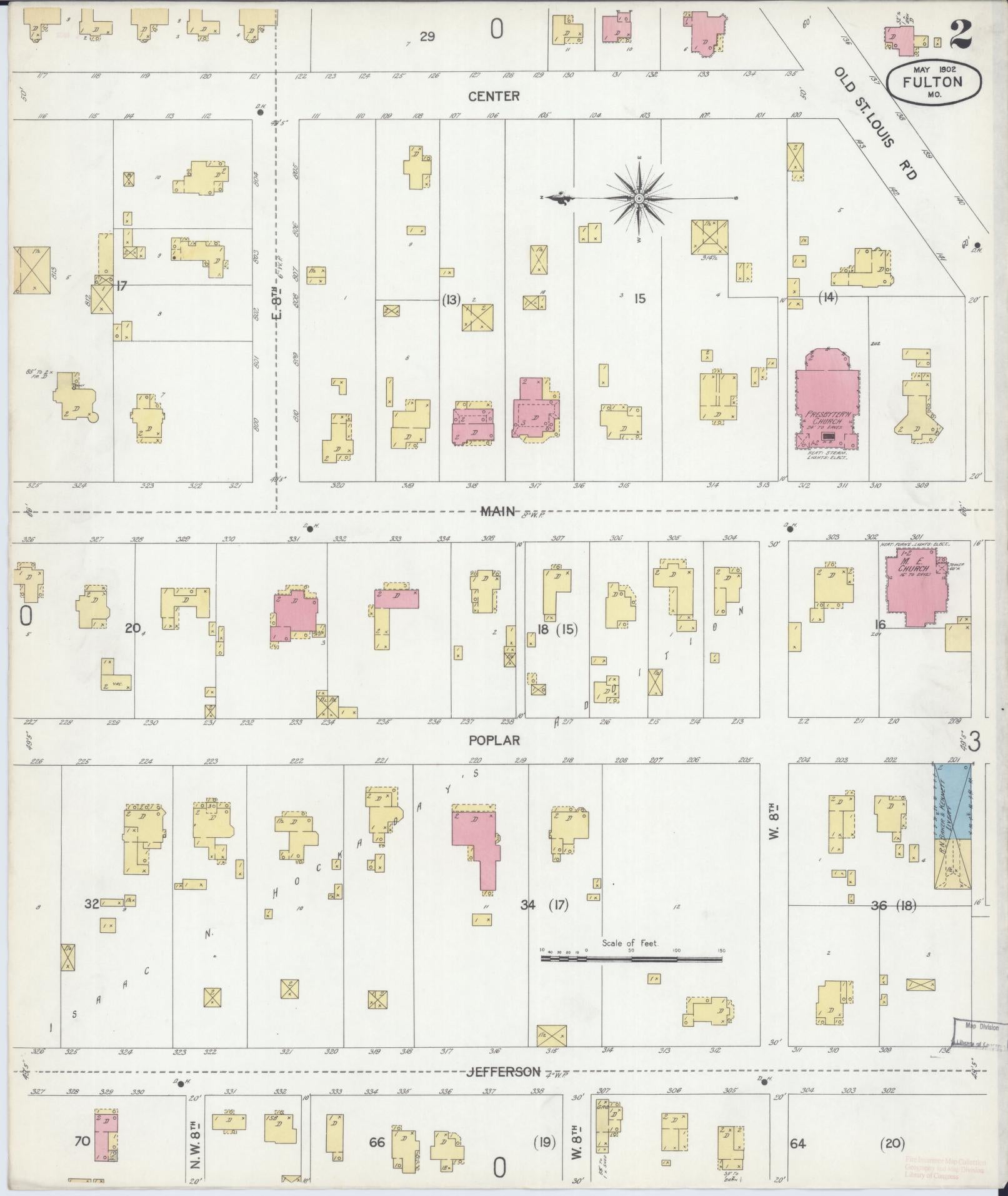 Sanborn Fire Insurance Map from Fulton, Callaway County, Missouri (1902), Sheet #0002 - Complete Map Set gallery image, historic Sanborn map, vintage wall art, Missouri Missouri