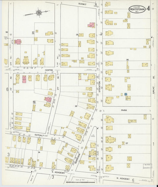 Sanborn Fire Insurance Map from Hightstown, Mercer County, New Jersey (1916), Sheet #0004 - Historic Sanborn Fire Insurance Map Print, vintage old map wall art, antique decor, genealogy gift, New Jersey New Jersey map