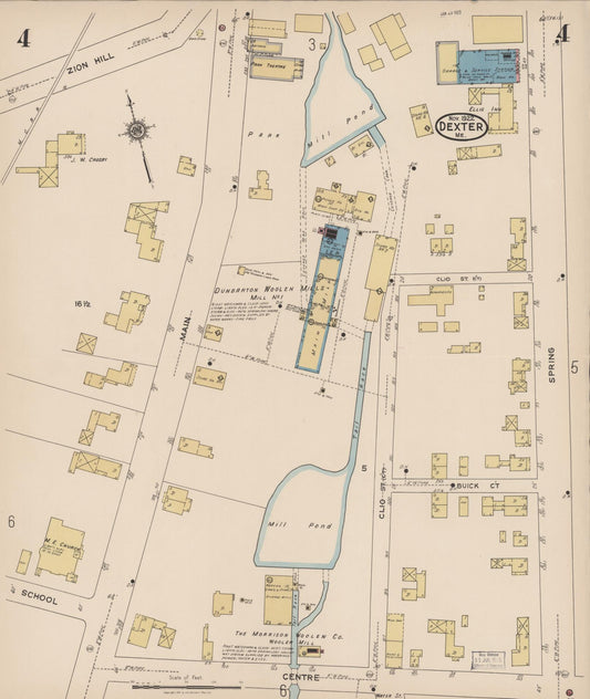 Sanborn Fire Insurance Map from Dexter, Penobscot County, Maine (1922), Sheet #0004 - Historic Sanborn Fire Insurance Map Print, vintage old map wall art, antique decor, genealogy gift, Maine Maine map