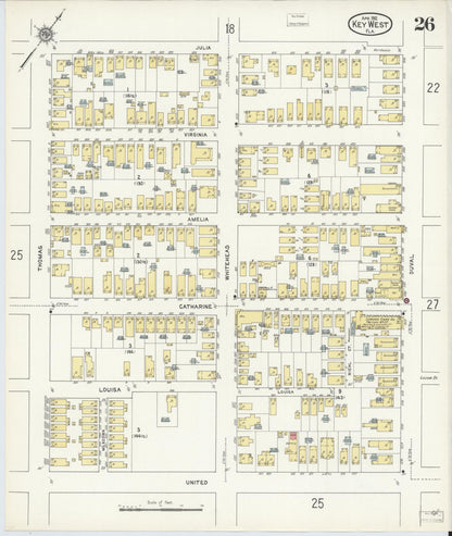 Sanborn Fire Insurance Map from Key West, Monroe County, Florida (1912), Sheet #0026 - Historic Sanborn Fire Insurance Map Print, vintage old map wall art, antique decor, genealogy gift, Florida Florida map