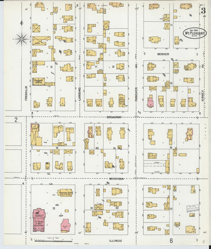 Sanborn Fire Insurance Map from Mount Pleasant, Isabella County, Michigan (1900), Sheet #0003 - Historic Sanborn Fire Insurance Map Print, vintage old map wall art, antique decor, genealogy gift, Michigan Michigan map