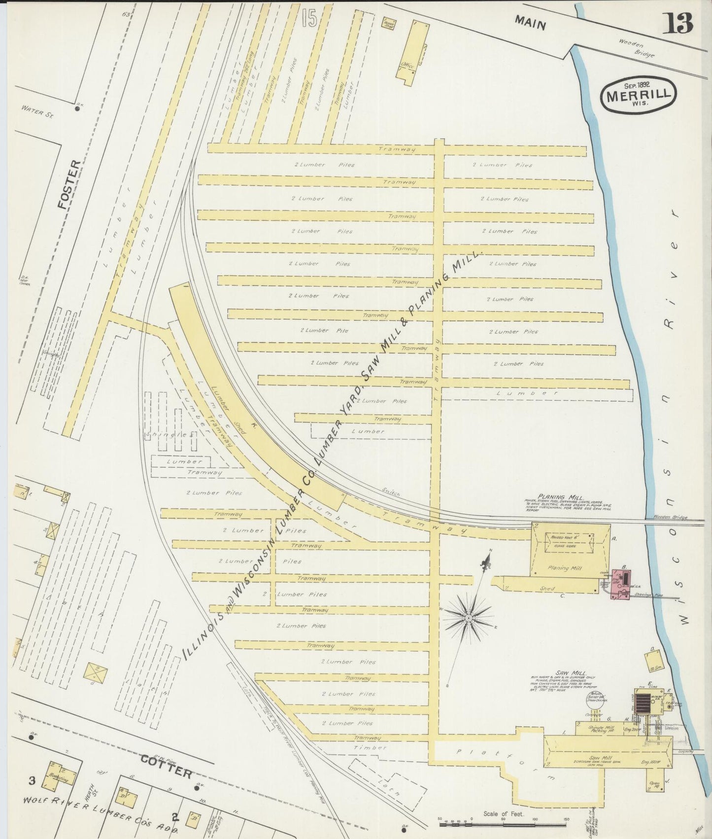 Sanborn Fire Insurance Map from Merrill, Lincoln County, Wisconsin (1892), Sheet #0013 - Complete Map Set gallery image, historic Sanborn map, vintage wall art, Wisconsin Wisconsin