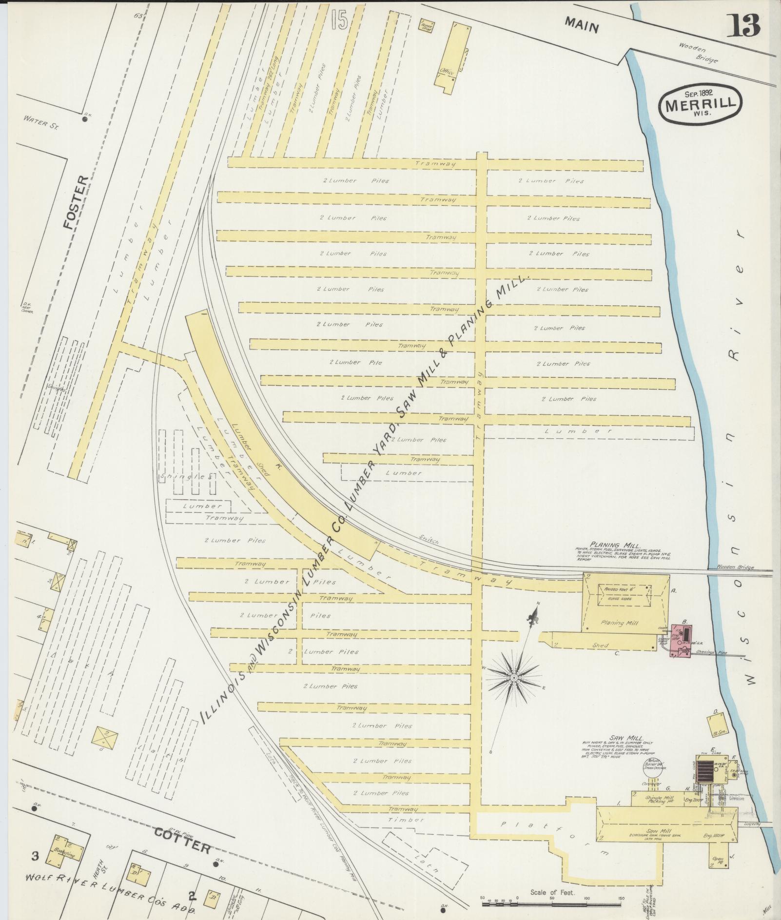 Sanborn Fire Insurance Map from Merrill, Lincoln County, Wisconsin (1892), Sheet #0013 - Complete Map Set gallery image, historic Sanborn map, vintage wall art, Wisconsin Wisconsin