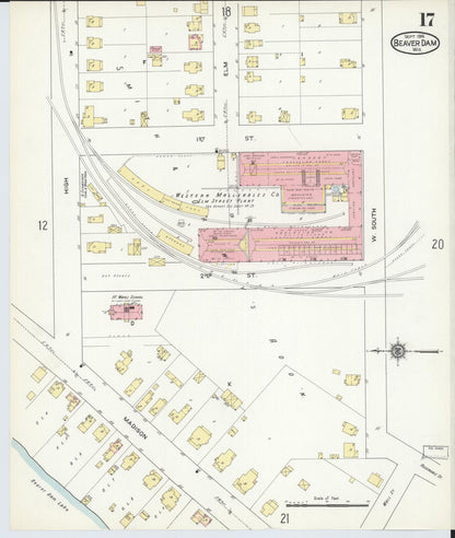 Sanborn Fire Insurance Map from Beaver Dam, Dodge County, Wisconsin (1914), Sheet #0017 - Historic Sanborn Fire Insurance Map Print, vintage old map wall art, antique decor, genealogy gift, Wisconsin Wisconsin map