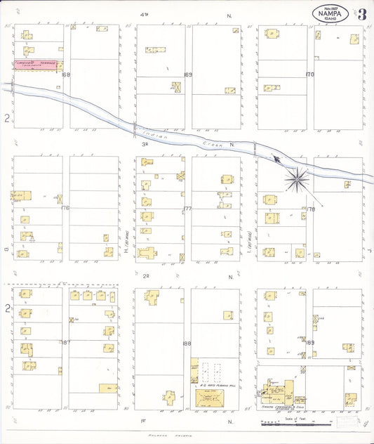 Sanborn Fire Insurance Map from Nampa, Canyon County, Idaho (1907), Sheet #0003 - Historic Sanborn Fire Insurance Map Print, vintage old map wall art, antique decor, genealogy gift, Idaho Idaho map