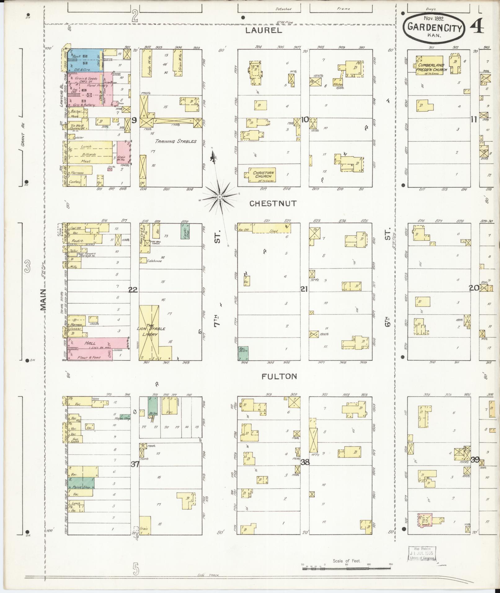 Sanborn Fire Insurance Map from Garden City, Finney County, Kansas (1892), Sheet #0004 - Complete Map Set gallery image, historic Sanborn map, vintage wall art, Kansas Kansas