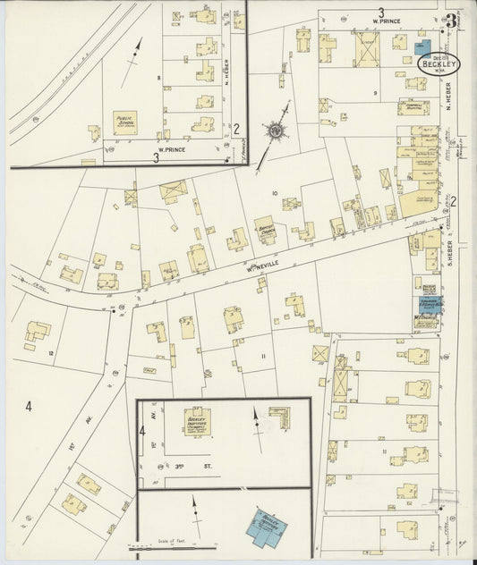 Sanborn Fire Insurance Map from Beckley, Raleigh County, West Virginia (1911), Sheet #0003 - Historic Sanborn Fire Insurance Map Print, vintage old map wall art, antique decor, genealogy gift, West Virginia West Virginia map
