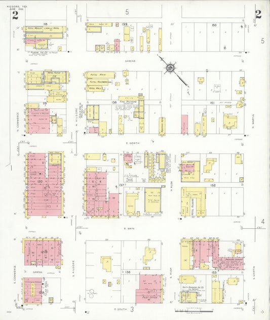 Sanborn Fire Insurance Map from Kilgore, Gregg County, Texas (1932), Sheet #0002 - Historic Sanborn Fire Insurance Map Print, vintage old map wall art, antique decor, genealogy gift, Texas Texas map