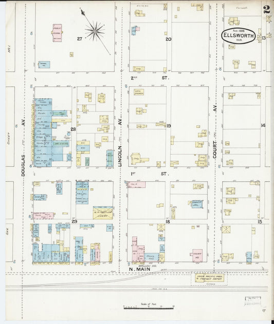 Sanborn Fire Insurance Map from Ellsworth, Ellsworth County, Kansas (1888), Sheet #0002 - Historic Sanborn Fire Insurance Map Print, vintage old map wall art, antique decor, genealogy gift, Kansas Kansas map