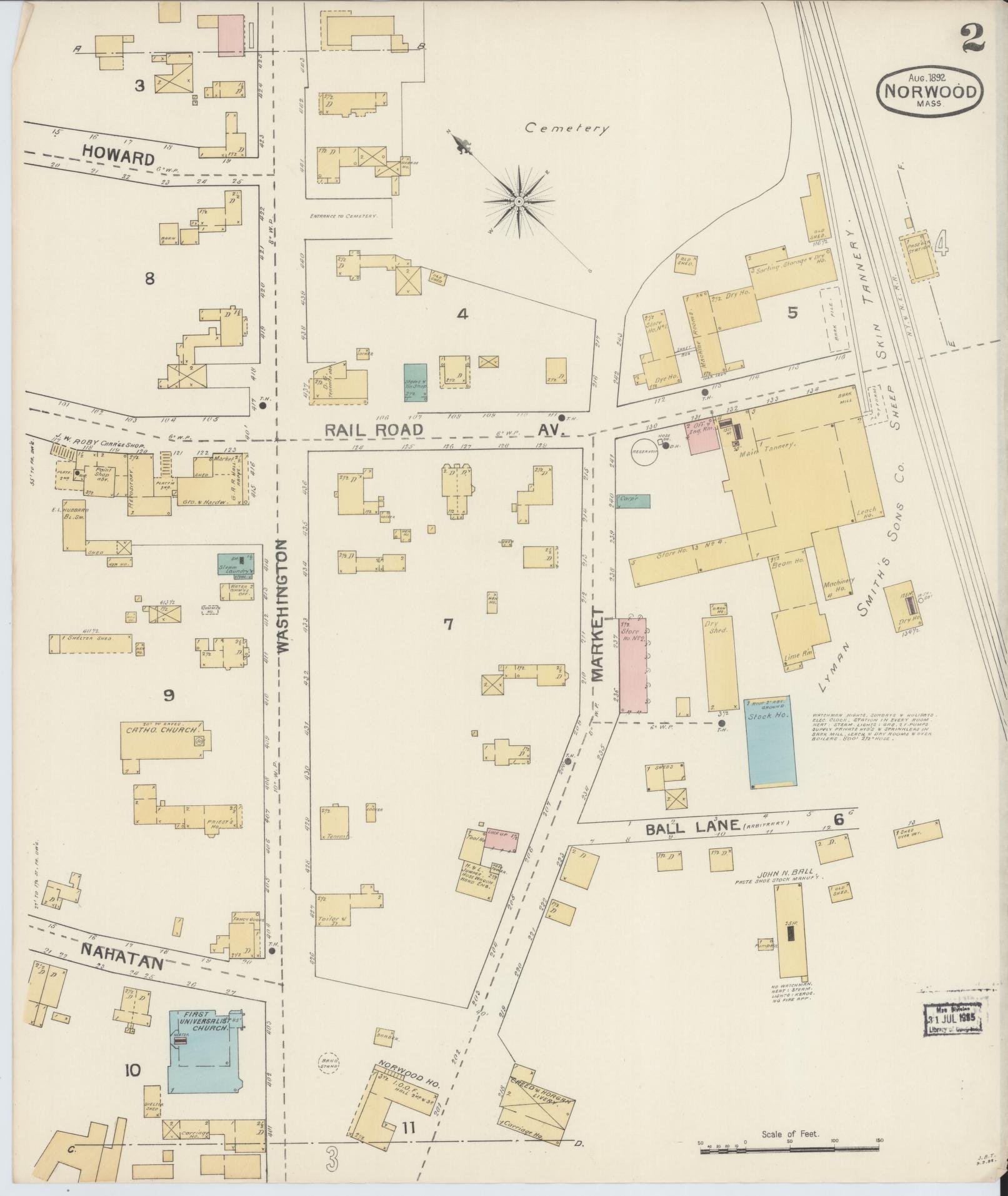 Sanborn Fire Insurance Map from Norwood, Norfolk County, Massachusetts (1892), Sheet #0002 - Historic Sanborn Fire Insurance Map Print, vintage old map wall art, antique decor, genealogy gift, Massachusetts Massachusetts map
