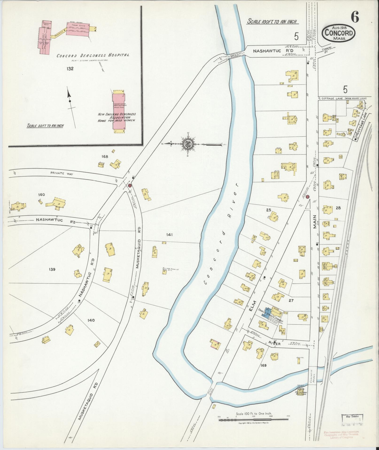 Sanborn Fire Insurance Map from Concord, Middlesex County, Massachusetts (1918), Sheet #0006 - Complete Map Set gallery image, historic Sanborn map, vintage wall art, Massachusetts Massachusetts