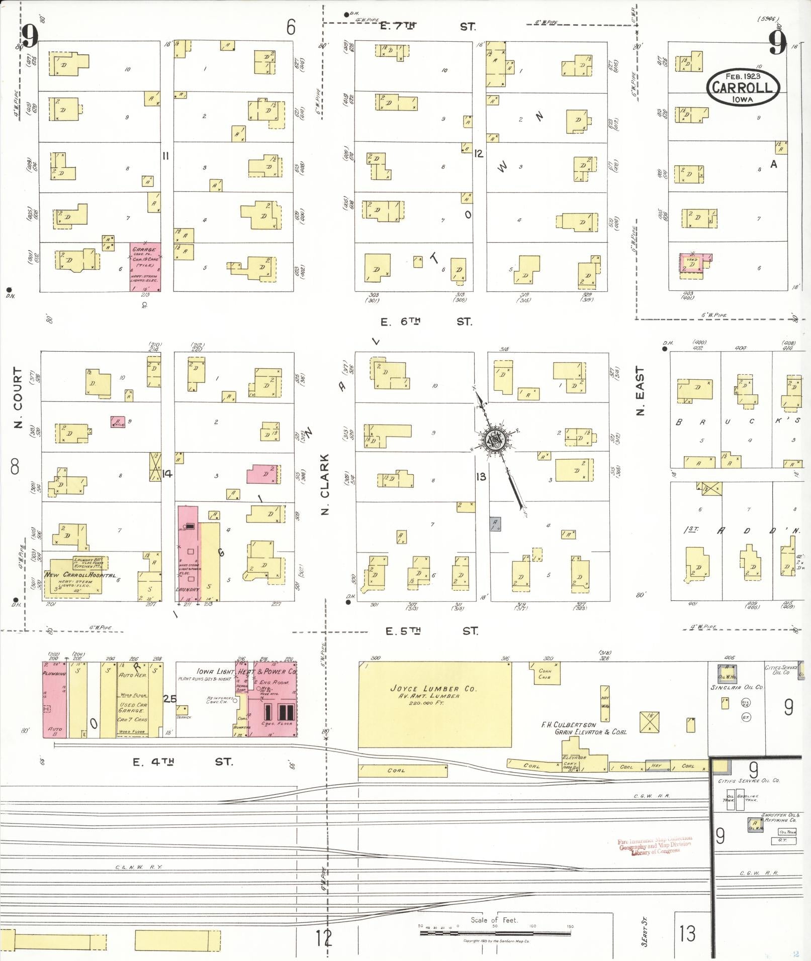 Sanborn Fire Insurance Map from Carroll, Carroll County, Iowa (1923), Sheet #0009 - Historic Sanborn Fire Insurance Map Print, vintage old map wall art