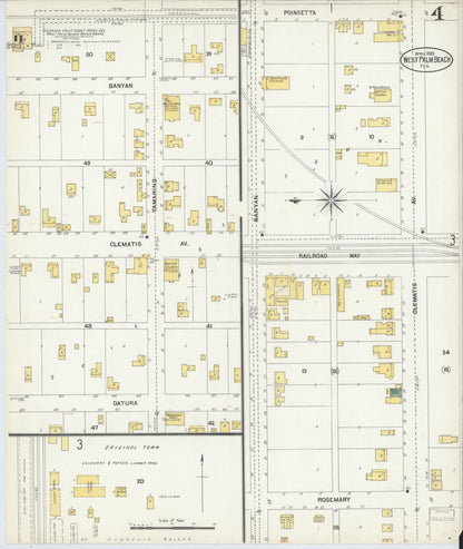 Sanborn Fire Insurance Map from West Palm Beach, Dade County, Florida (1903), Sheet #0004 - Historic Sanborn Fire Insurance Map Print, vintage old map wall art, antique decor, genealogy gift, Florida Florida map
