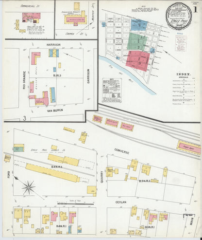 Sanborn Fire Insurance Map from Eagle Pass, Maverick County, Texas (1900), Sheet #0001 - Historic Sanborn Fire Insurance Map Print, vintage old map wall art, antique decor, genealogy gift, Texas Texas map