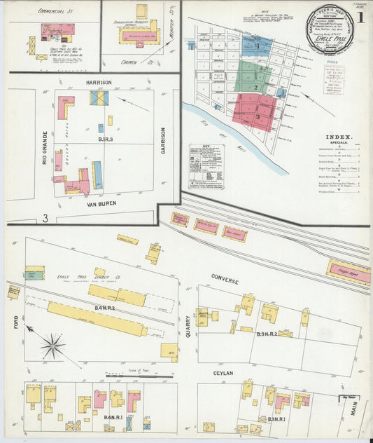 Sanborn Fire Insurance Map from Eagle Pass, Maverick County, Texas (1900), Sheet #0001 - Historic Sanborn Fire Insurance Map Print, vintage old map wall art, antique decor, genealogy gift, Texas Texas map