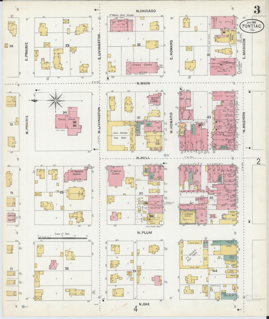 Sanborn Fire Insurance Map from Pontiac, Livingston County, Illinois (1903), Sheet #0003 - Historic Sanborn Fire Insurance Map Print, vintage old map wall art, antique decor, genealogy gift, Illinois Illinois map
