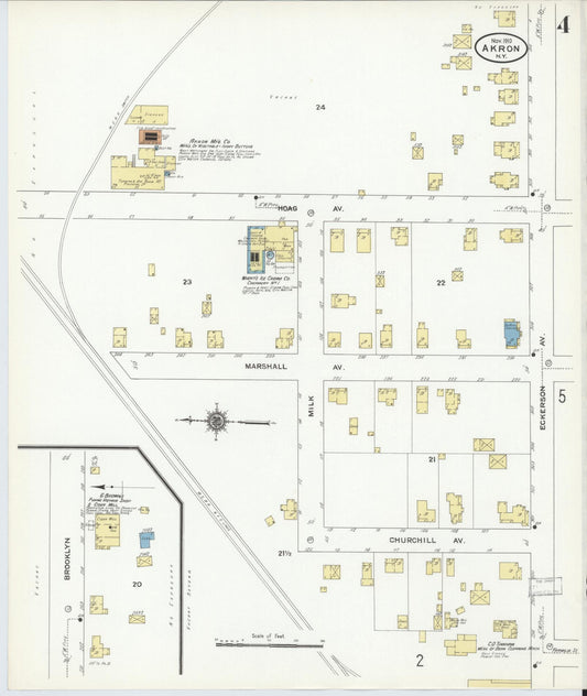 Sanborn Fire Insurance Map from Akron, Erie County, New York (1910), Sheet #0004 - Historic Sanborn Fire Insurance Map Print, vintage old map wall art, antique decor, genealogy gift, New York New York map