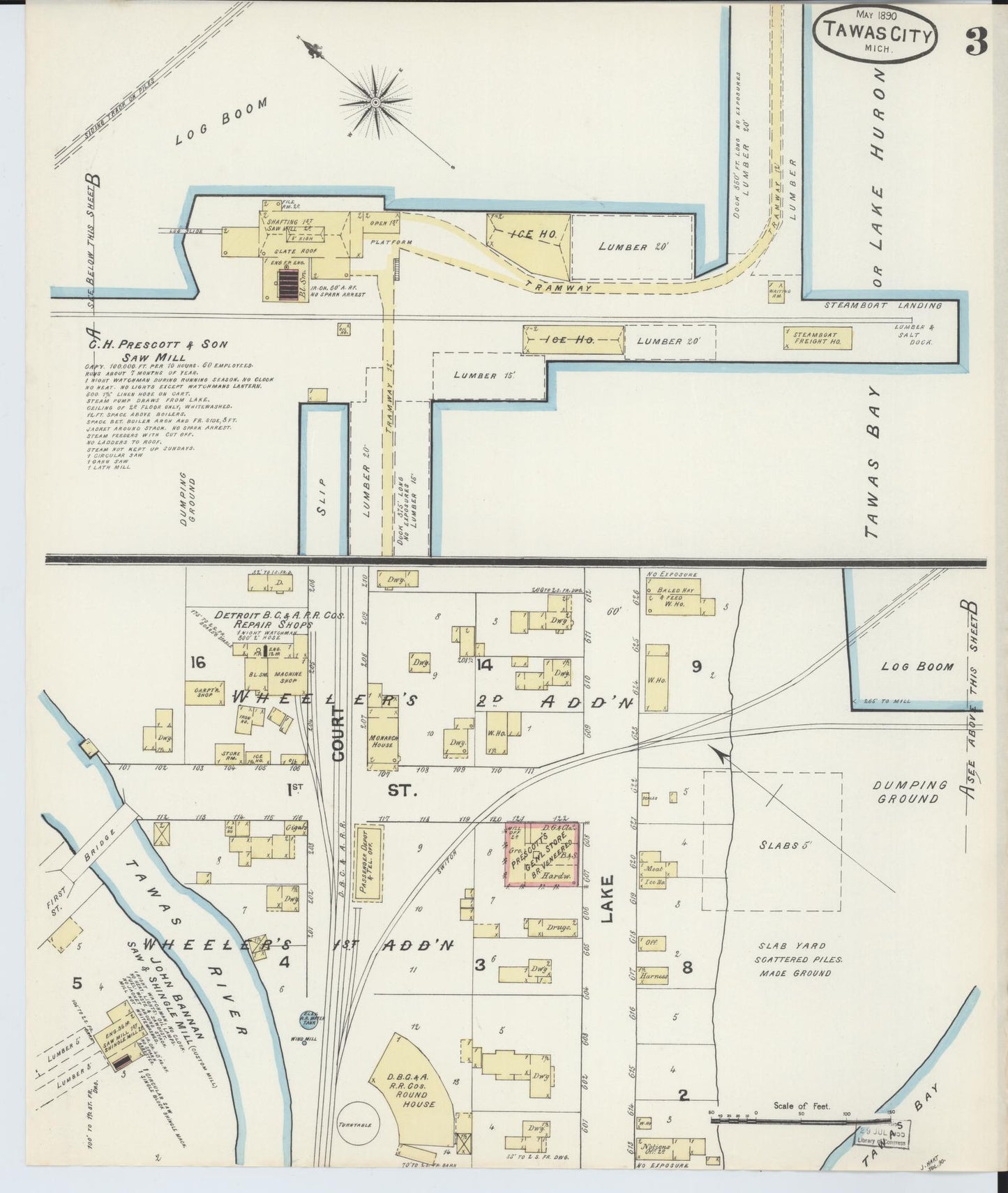 Sanborn Fire Insurance Map from East Tawas, Iosco County, Michigan (1890), Sheet #0003 - Complete Map Set gallery image, historic Sanborn map, vintage wall art, Michigan Michigan