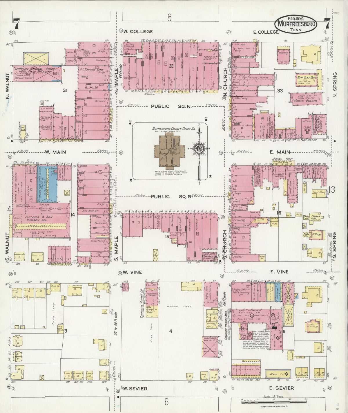 Sanborn Fire Insurance Map from Murfreesboro, Rutherford County, Tennessee (1924), Sheet #0007 - Complete Map Set gallery image, historic Sanborn map, vintage wall art, Tennessee Tennessee