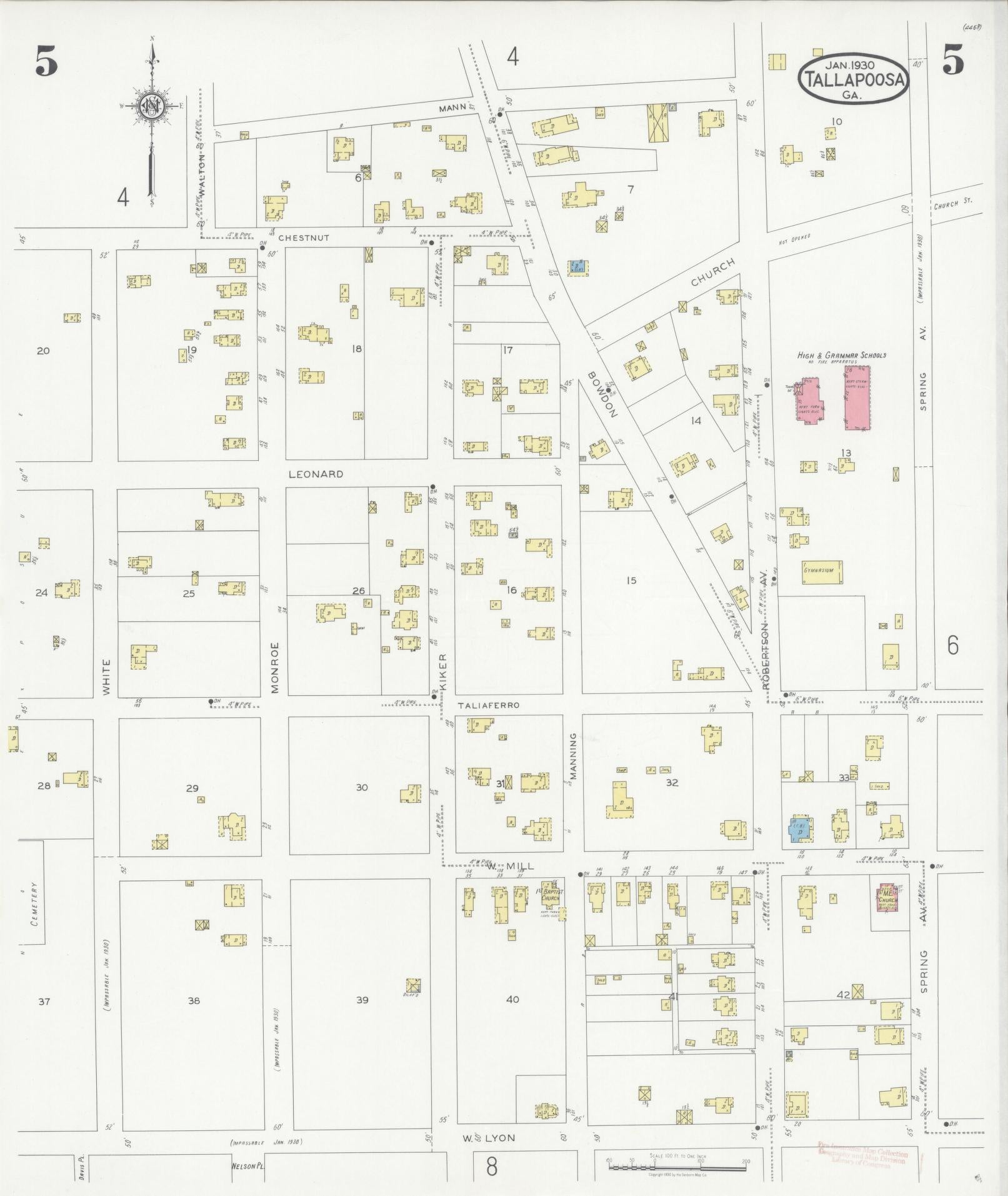 Sanborn Fire Insurance Map from Tallapoosa, Haralson County, Georgia (1930), Sheet #0005 - Historic Sanborn Fire Insurance Map Print, vintage old map wall art, antique decor, genealogy gift, Georgia Georgia map