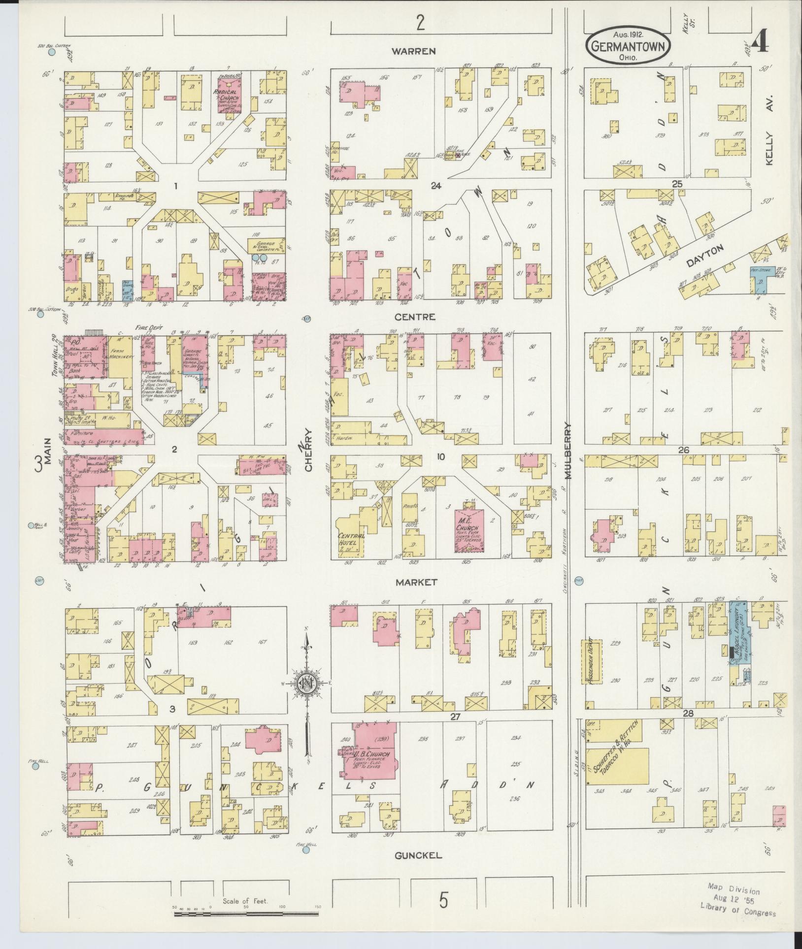 Sanborn Fire Insurance Map from Germantown, Montgomery County, Ohio (1912), Sheet #0004 - Historic Sanborn Fire Insurance Map Print, vintage old map wall art, antique decor, genealogy gift, Ohio Ohio map
