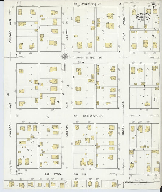 Sanborn Fire Insurance Map from Madison, Lake County, South Dakota (1921), Sheet #0007 - Historic Sanborn Fire Insurance Map Print, vintage old map wall art, antique decor, genealogy gift, South Dakota South Dakota map