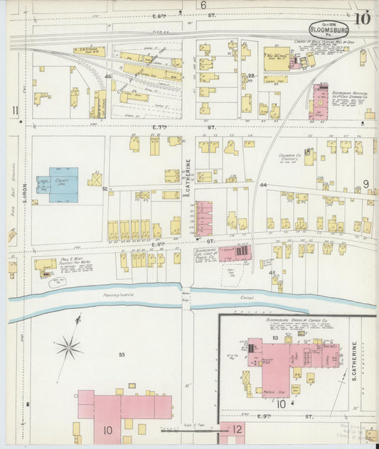 Sanborn Fire Insurance Map from Bloomsburg, Columbia County, Pennsylvania (1896), Sheet #0010 - Historic Sanborn Fire Insurance Map Print, vintage old map wall art, antique decor, genealogy gift, Pennsylvania Pennsylvania map