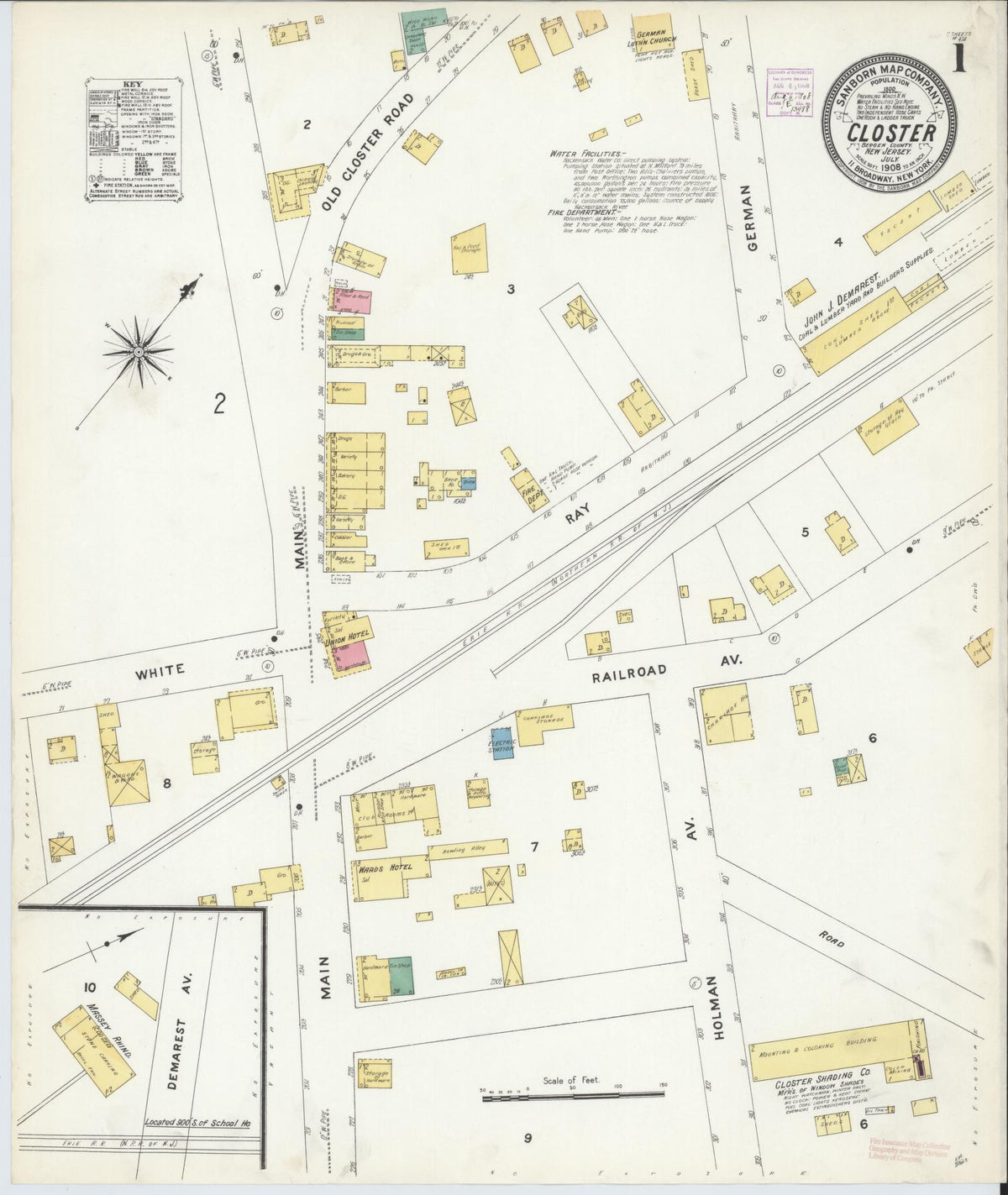 Sanborn Fire Insurance Map from Closter, Bergen County, New Jersey (1908), Sheet #0001 - Complete Map Set gallery image, historic Sanborn map, vintage wall art, New Jersey New Jersey