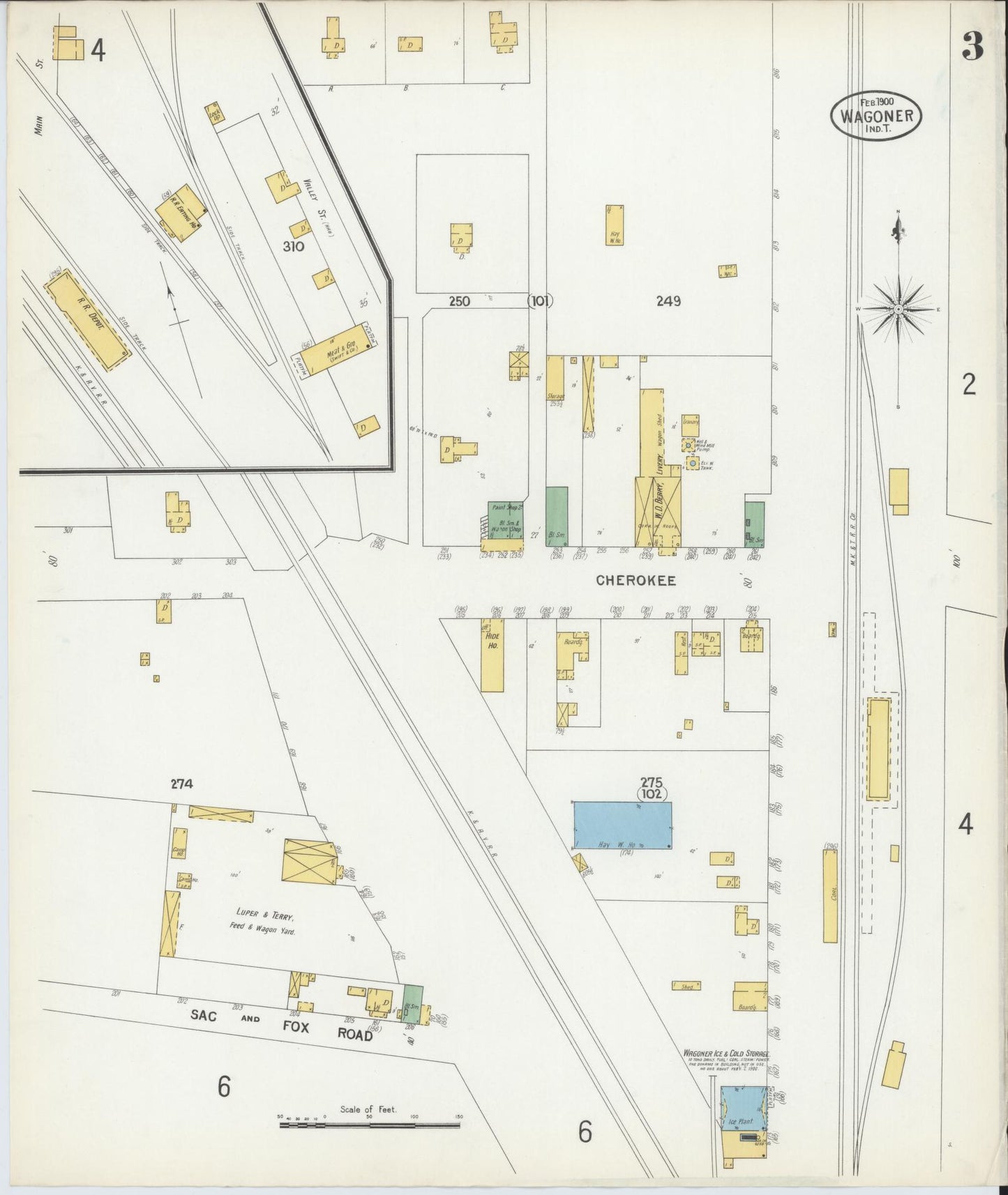 Sanborn Fire Insurance Map from Wagoner, Wagoner County, Oklahoma (1900), Sheet #0003 - Complete Map Set gallery image, historic Sanborn map, vintage wall art, Oklahoma Oklahoma