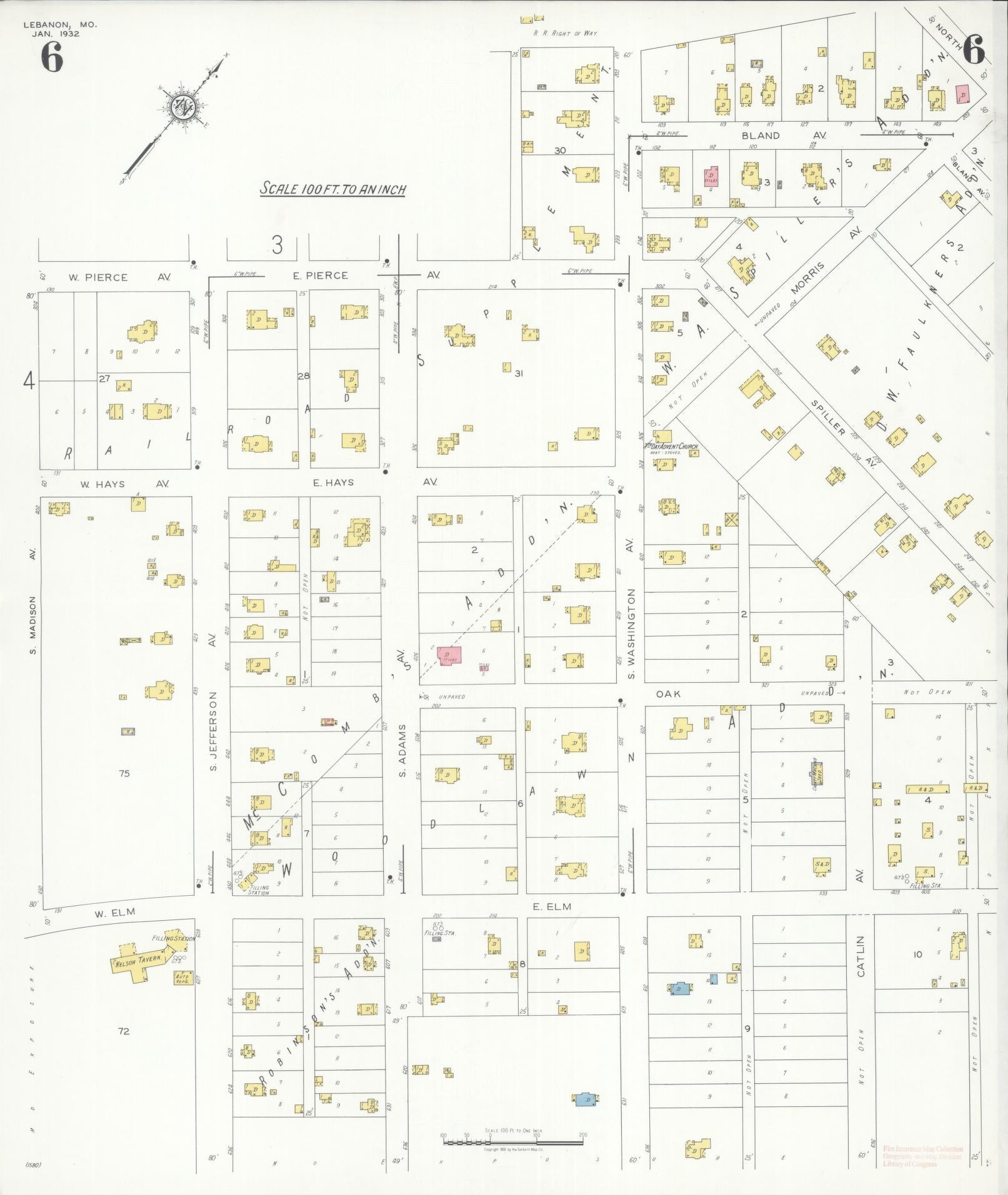 Sanborn Fire Insurance Map from Lebanon, Laclede County, Missouri (1932), Sheet #0006 - Historic Sanborn Fire Insurance Map Print, vintage old map wall art, antique decor, genealogy gift, Missouri Missouri map