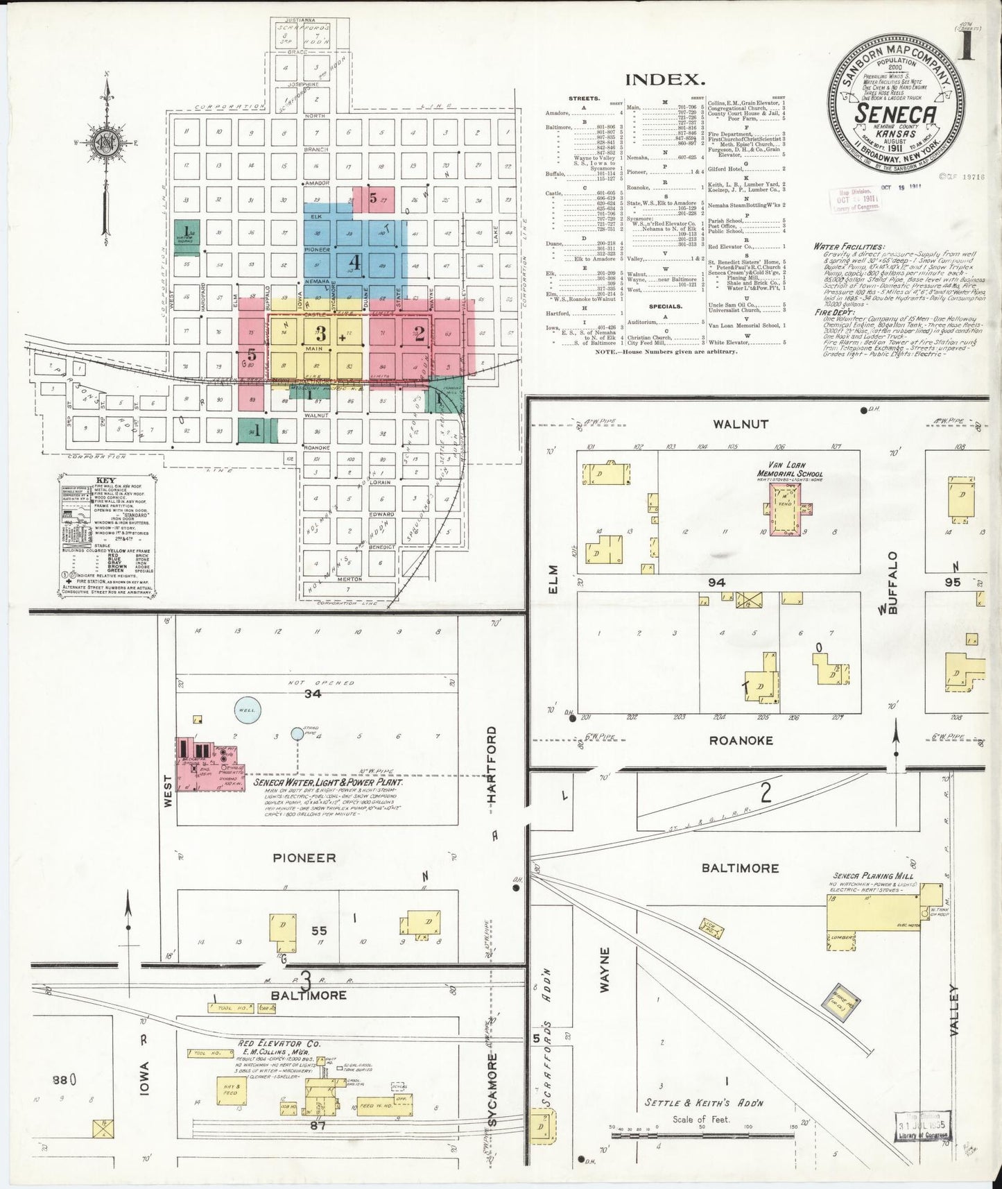 Sanborn Fire Insurance Map from Seneca, Nemaha County, Kansas (1911), Sheet #0001 - Complete Map Set gallery image, historic Sanborn map, vintage wall art, Kansas Kansas