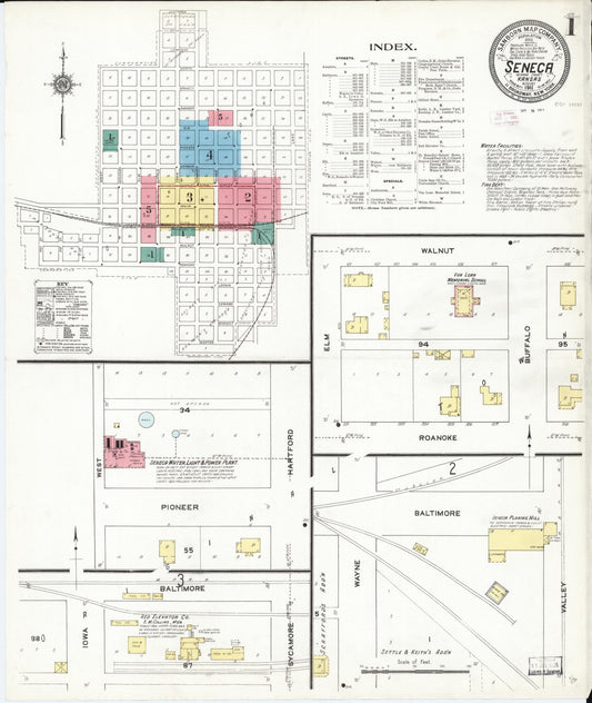 Sanborn Fire Insurance Map from Seneca, Nemaha County, Kansas (1911), Sheet #0001 - Complete Map Set gallery image, historic Sanborn map, vintage wall art, Kansas Kansas